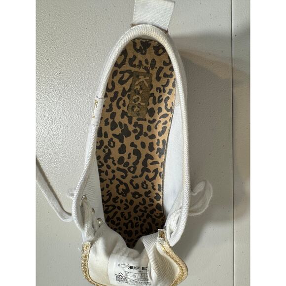 Keds womens sneakers white platform canvas Cheetah print insoles & gold  Sz 6.5 - Picture 9 of 10